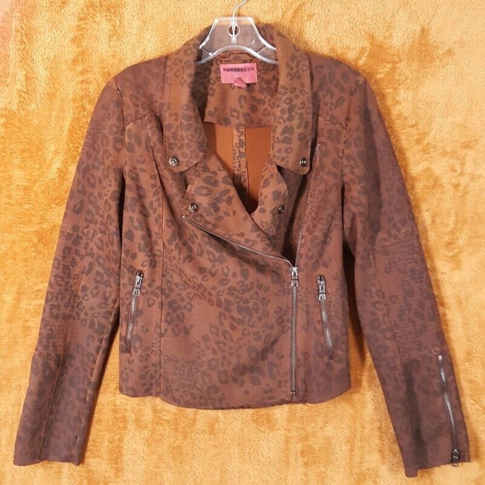 MARRAKECH Womens Jacket Small Brown Leopard Moto Cheetah ANTHROPOLOGIE